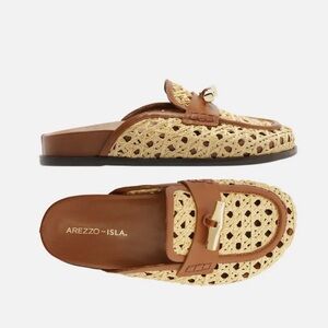 Brown Straw & Leather Mule Sabot